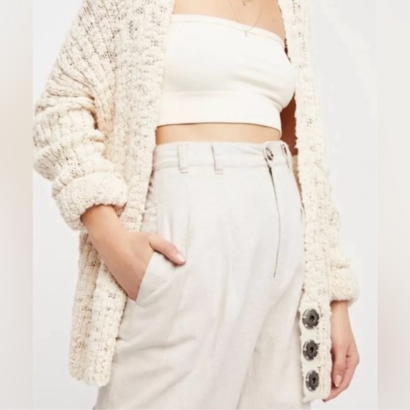Free People Cozy Cream Oversized Cardigan Chunky Knit Dolman L/G - Picture 2 of 12